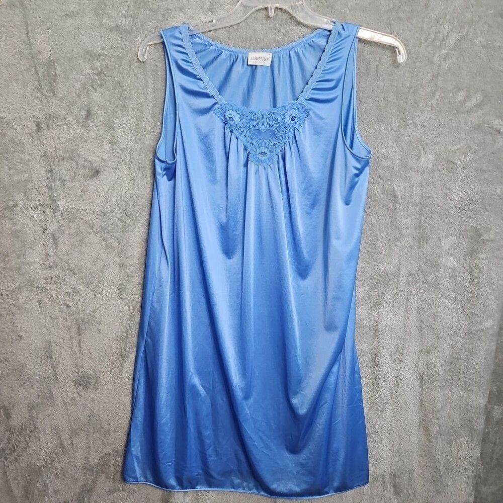 Lorraine nightgown Med Blue  VINTAGE Pullover Sleeveless Nylon USA made